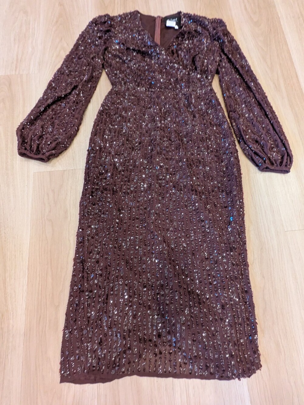 Mac Duggal NWT Brown Purple Sequin Beaded Cocktail Prom Dress Size 2